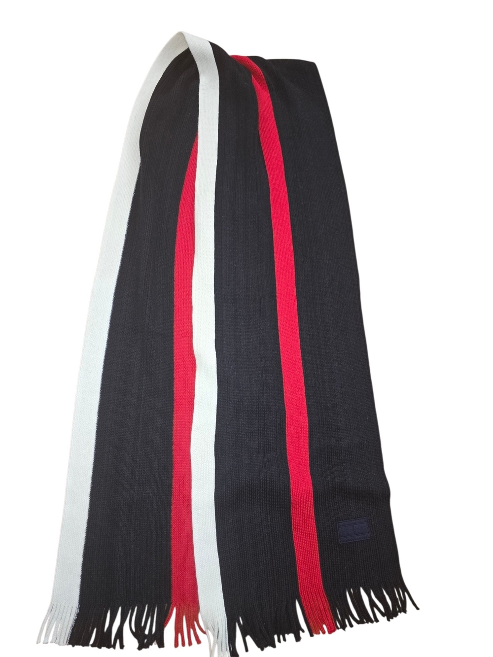 Tommy Hilfiger Black Scarf with Red and White Stripes